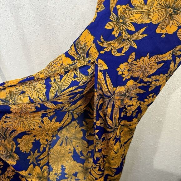 PrettyLittleThing Cobalt Tropical Print Batwing Split Leg Maxi Dress Sz 10 NWOT - Picture 10 of 11